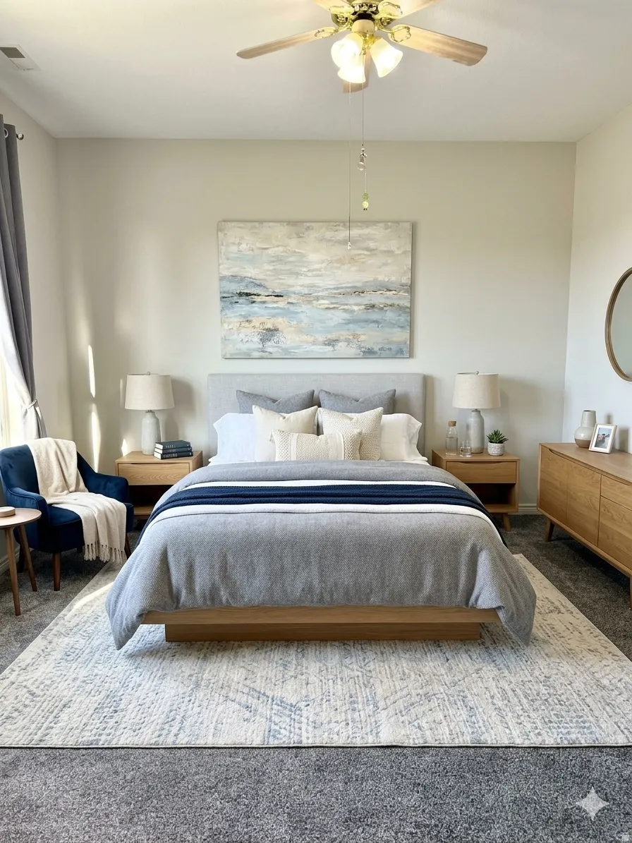 VIRTUALLY STAGED Spacious room featuring neutral carpeting and light-toned walls