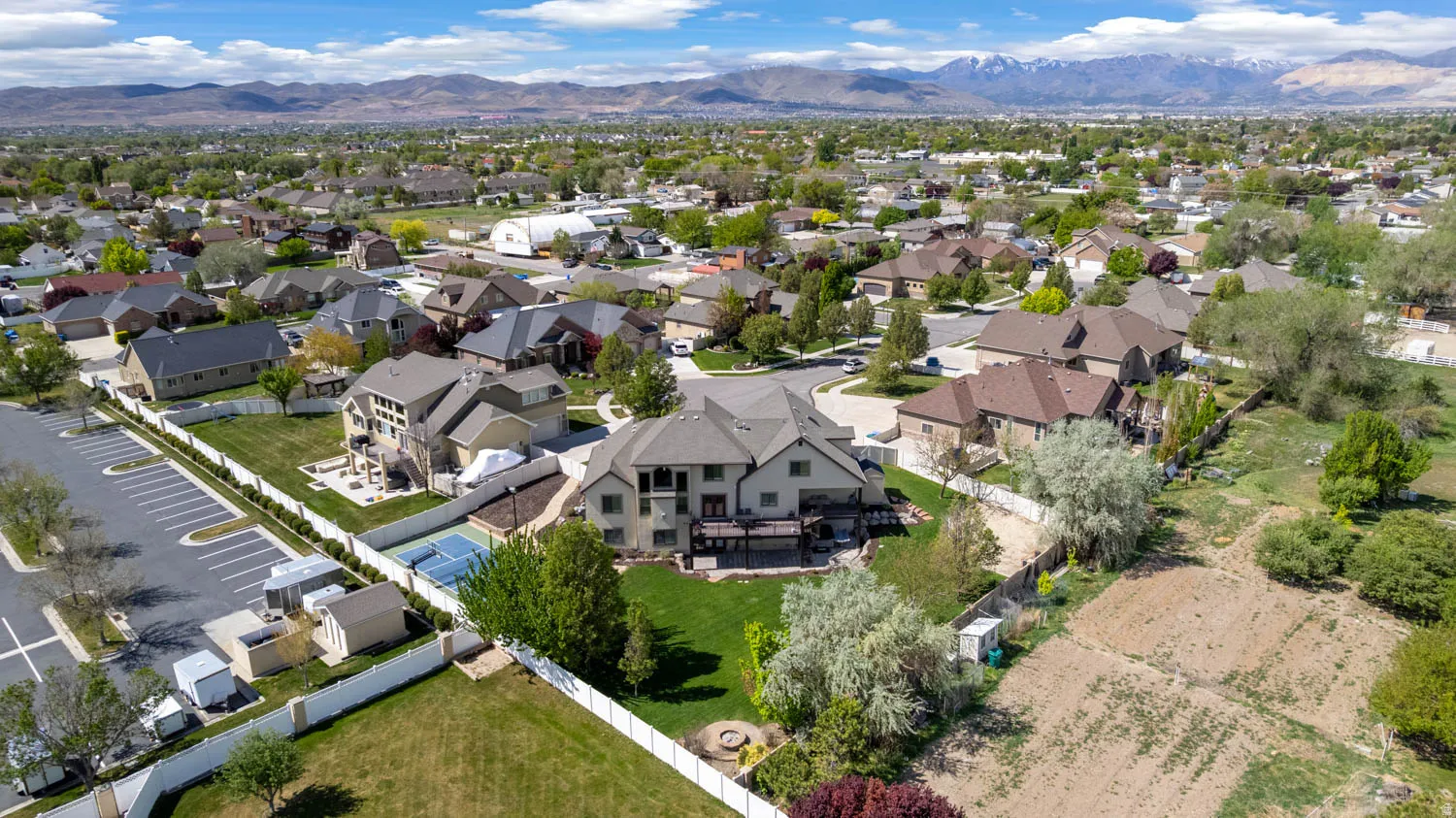 Drone / aerial view of a mountainous background