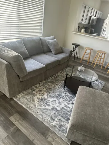Living area featuring dark wood-type flooring