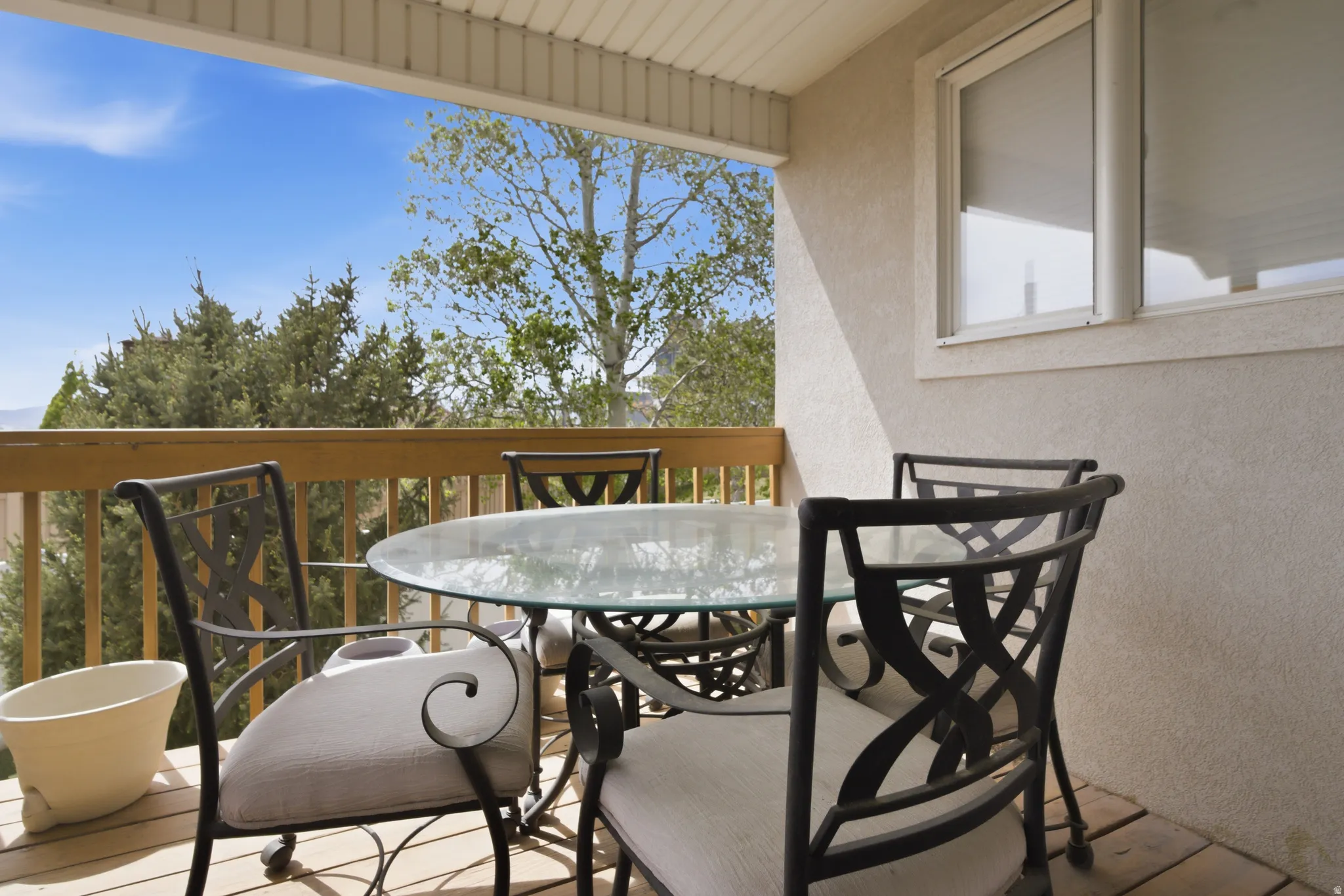 Inviting covered balcony