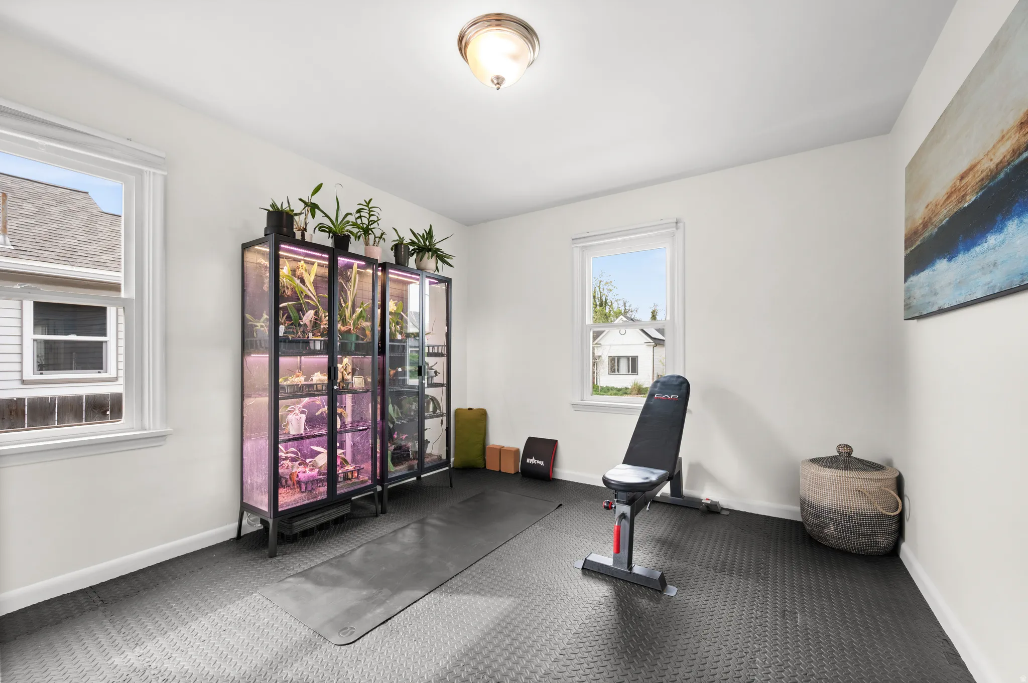 Workout area with baseboards