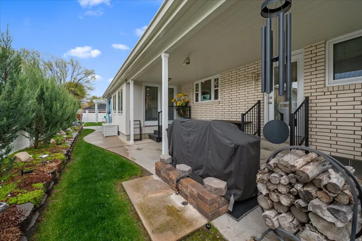 View of patio with area for grilling