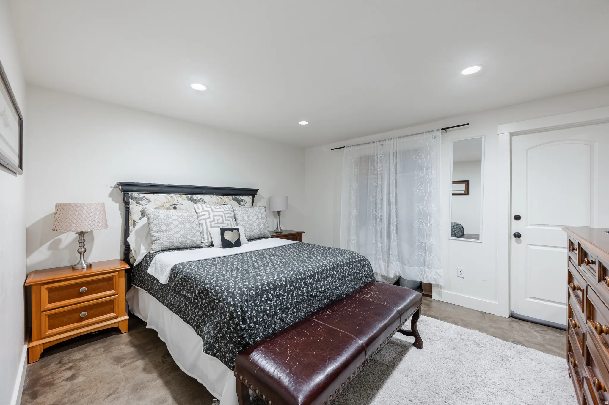 Bedroom featuring recessed lighting and light colored carpet