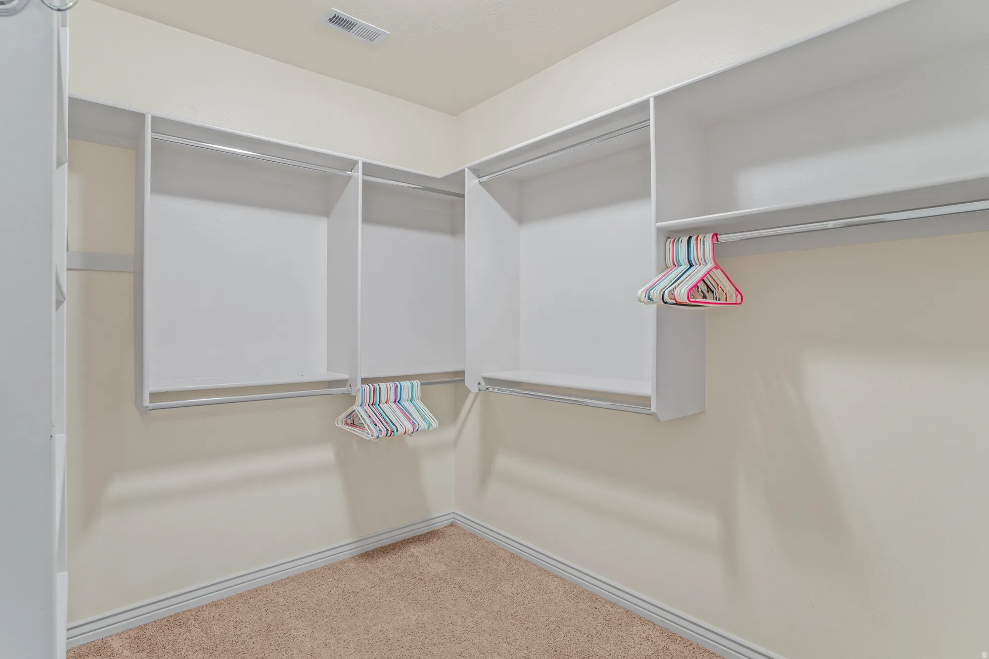 Walk in closet with light carpet