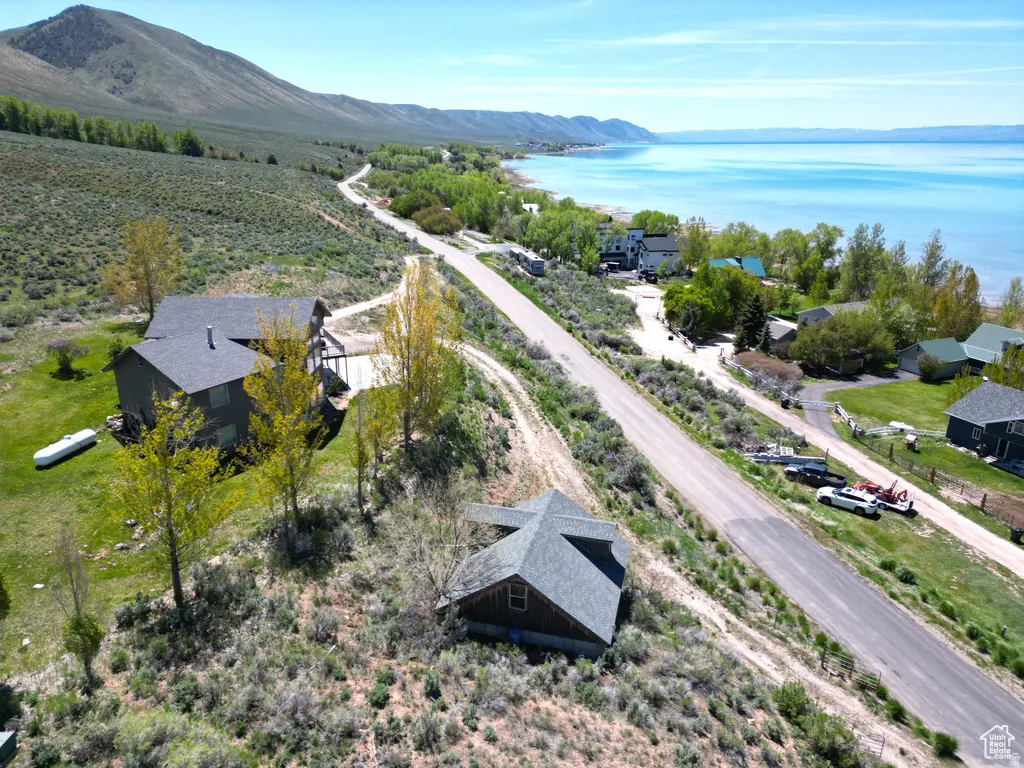 Aerial view of a water and mountain view
