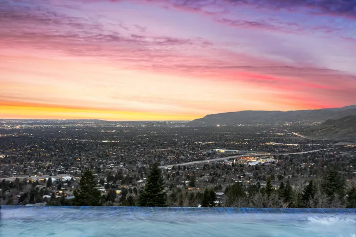 Aerial view at dusk of a mountain view