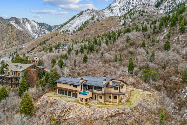 View from above of property with mountains
