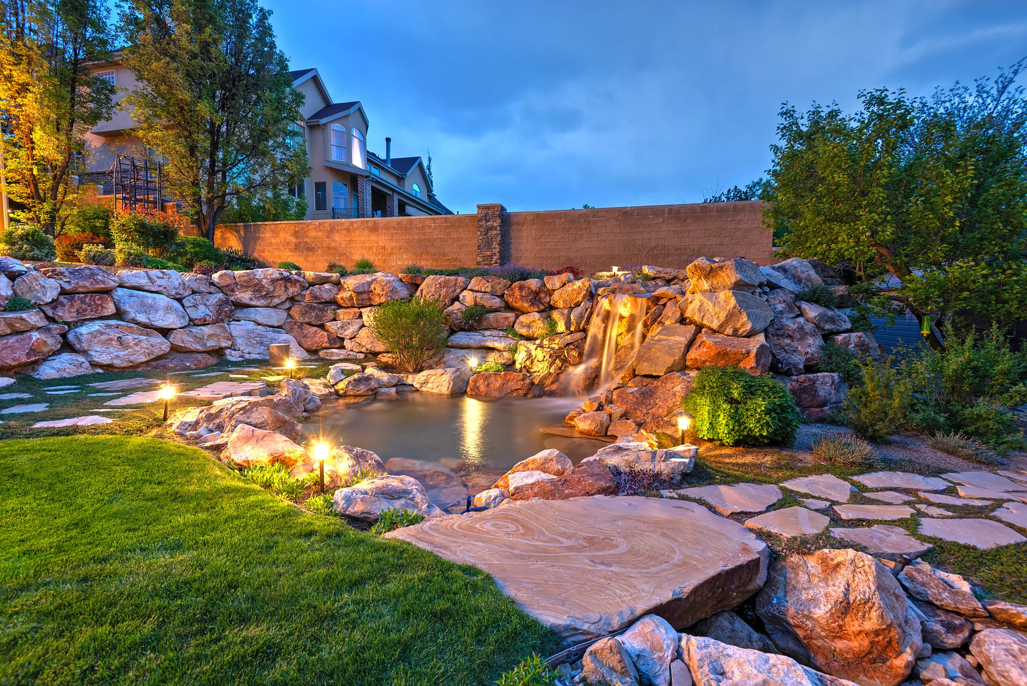 View of yard featuring a garden pond