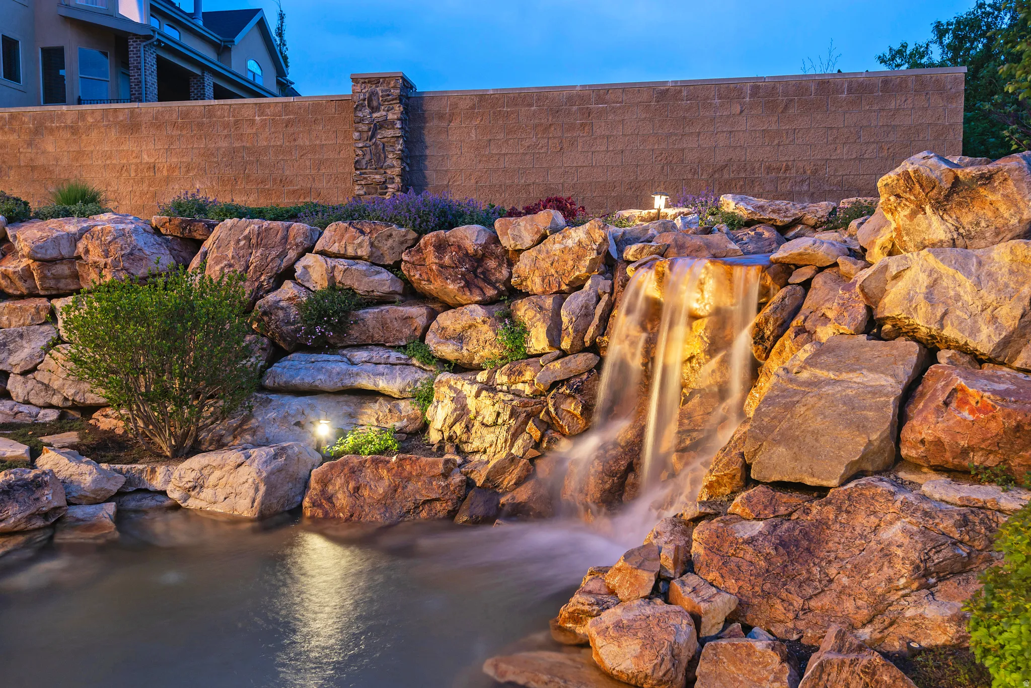 Exterior view of a garden pond