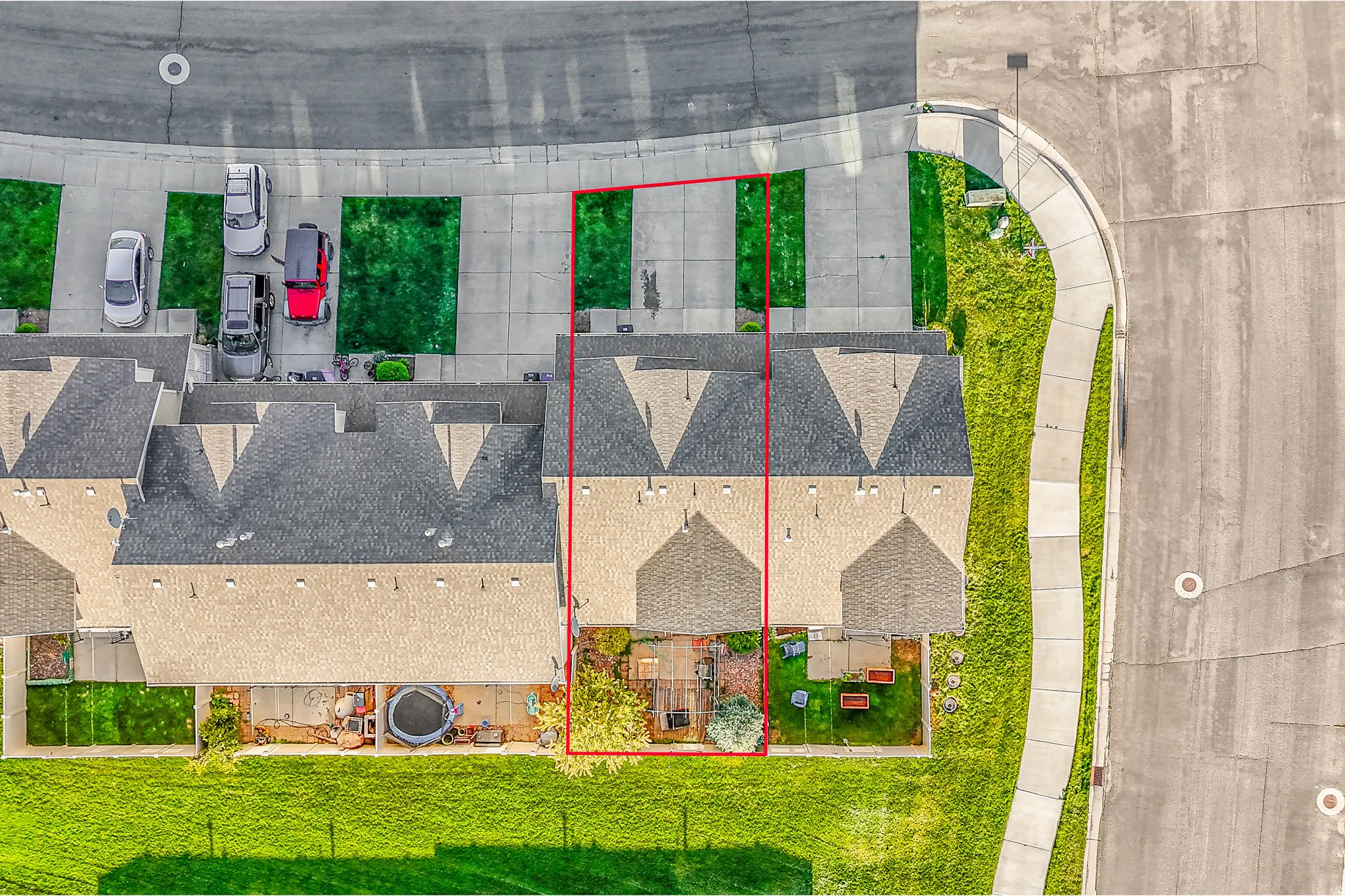Aerial overview of property's location with property parcel outlined