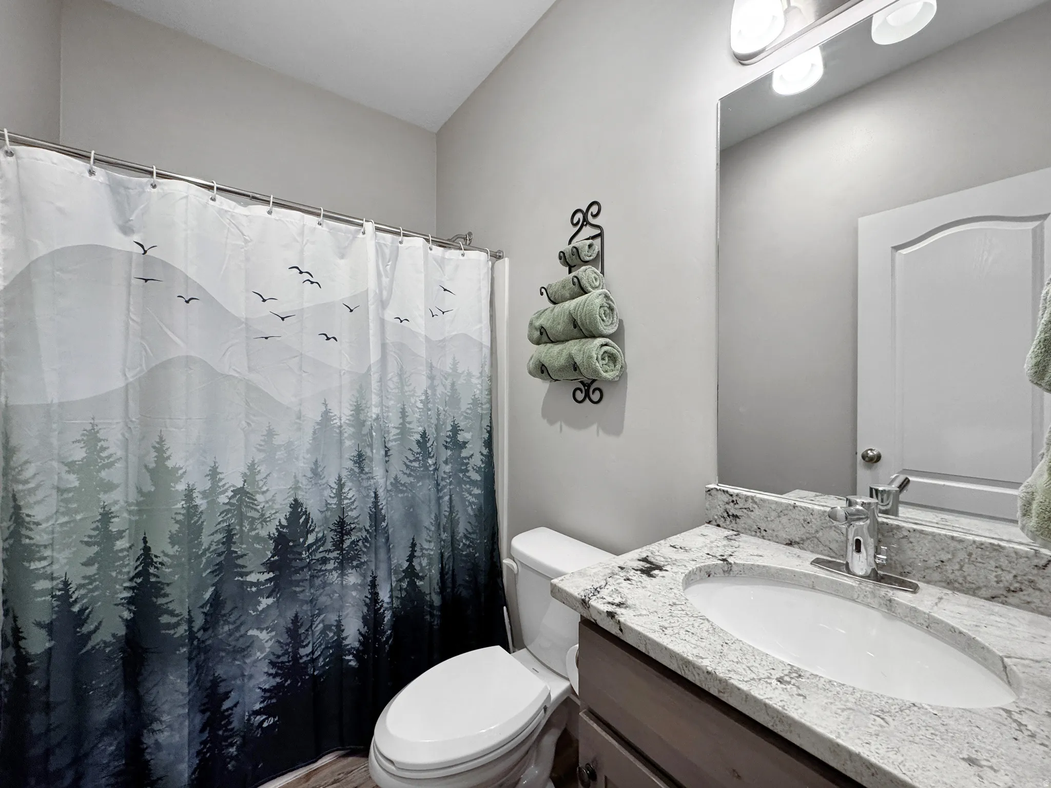 Bathroom featuring vanity and a shower with curtain