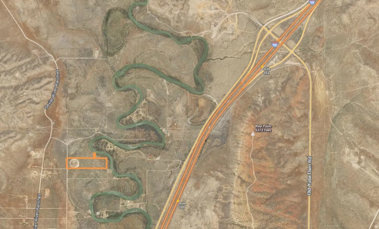 Map / location, line heading north shows the easement to the river.
