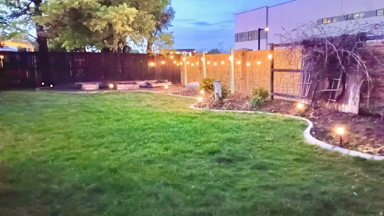 Evening View of backyard garden boxes