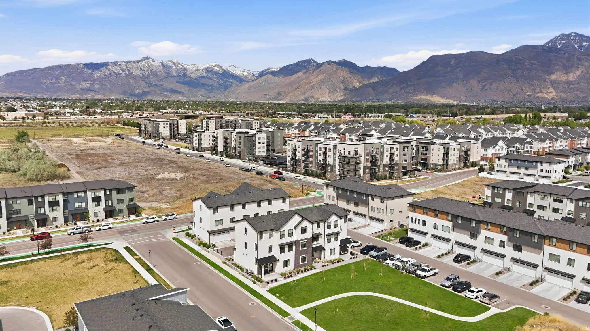 Drone / aerial view of a mountain backdrop