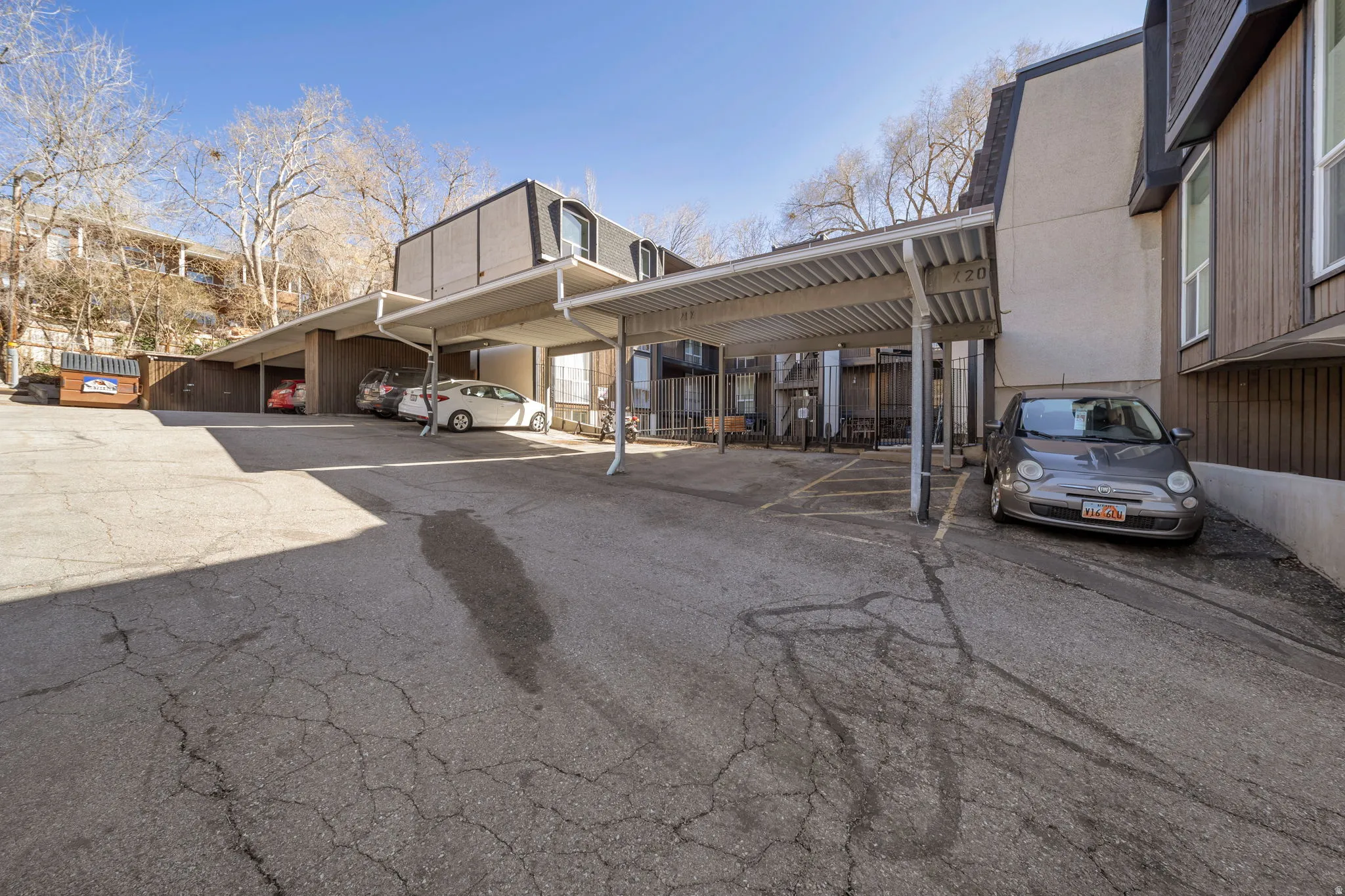 View of covered parking lot