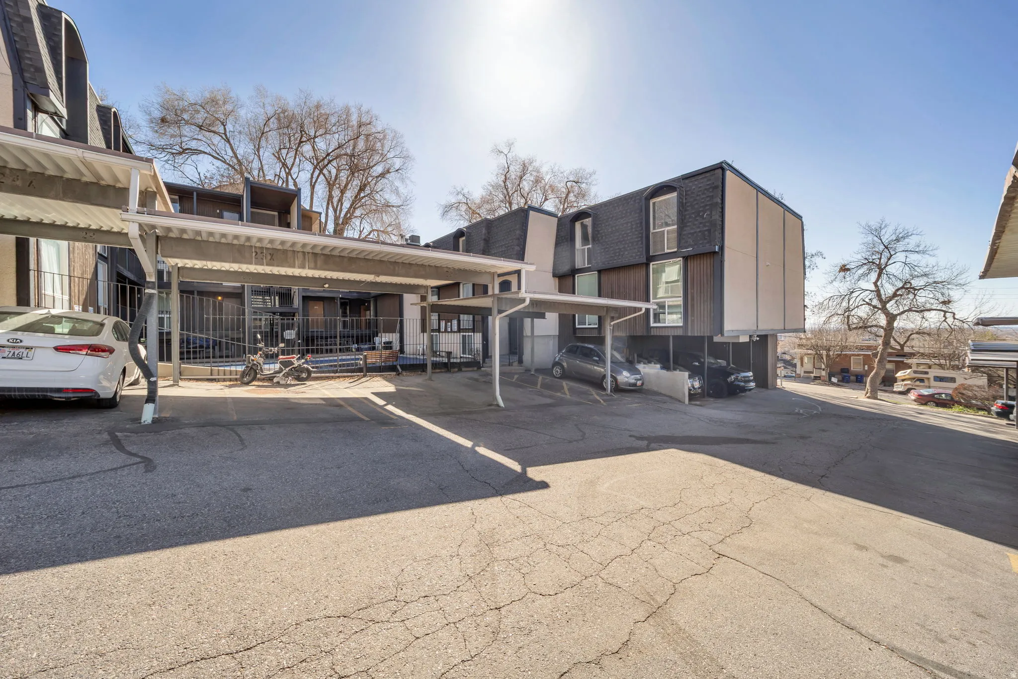 View of covered parking lot