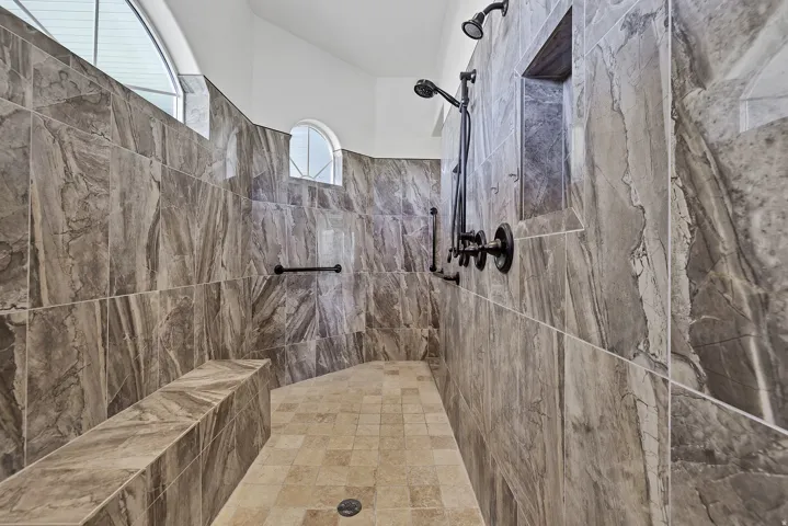 Bathroom with a tile shower