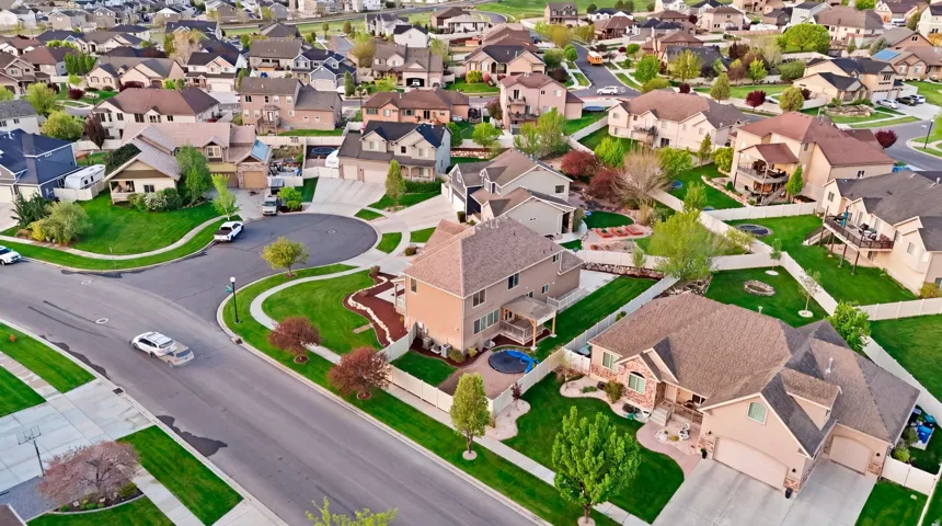 Aerial perspective of suburban area
