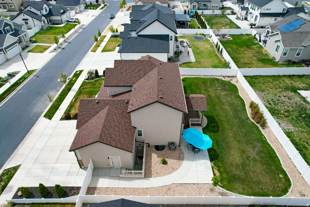 Aerial perspective of suburban area