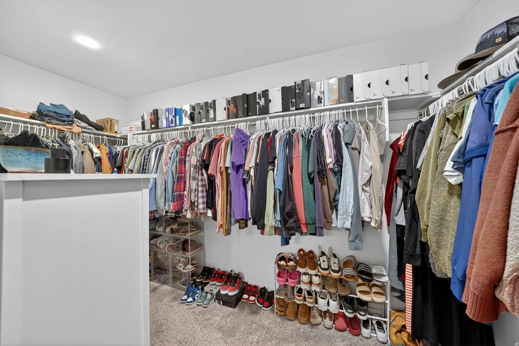Walk in closet with carpet flooring