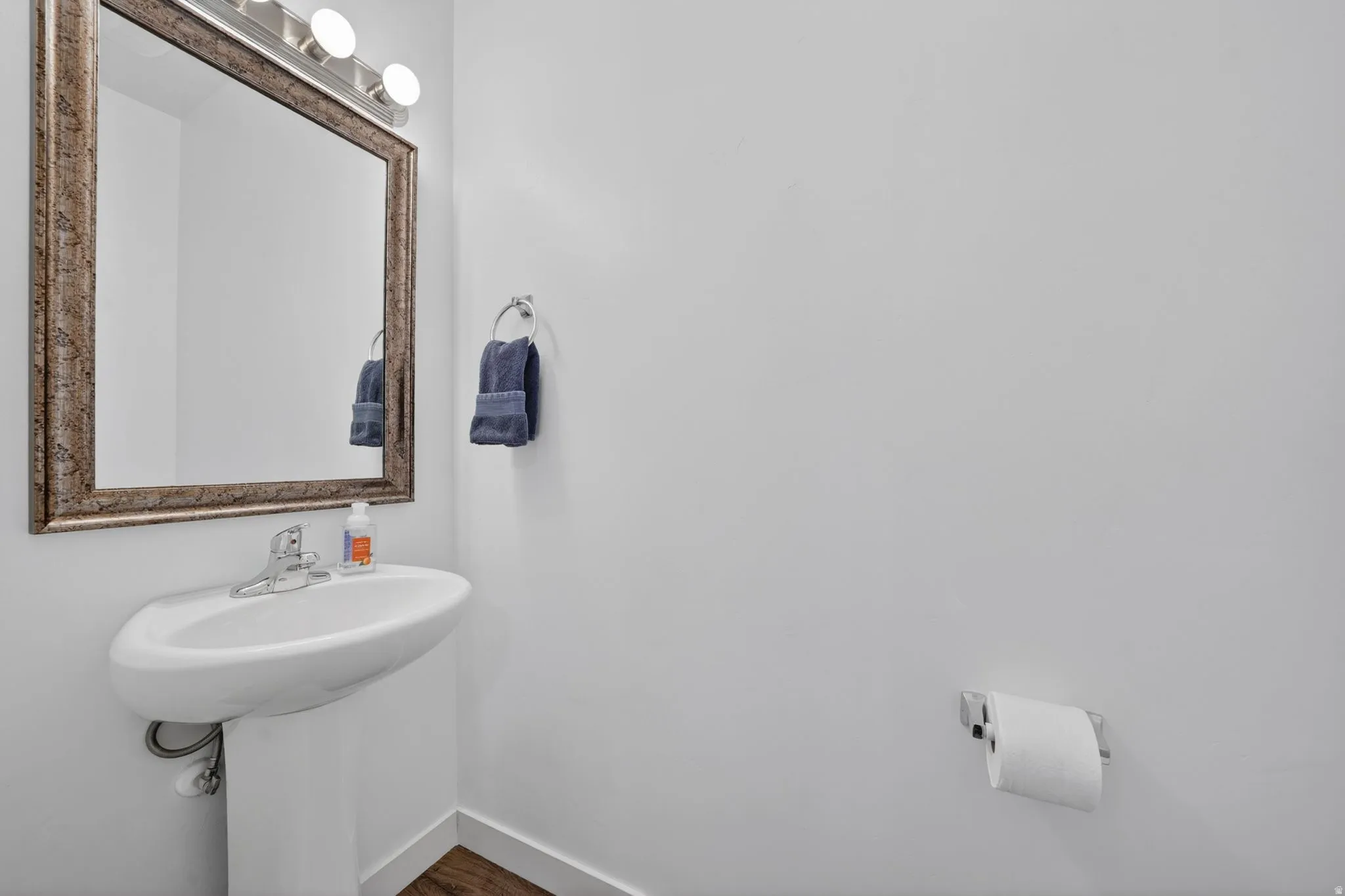Bathroom featuring baseboards and dark wood-style floors
