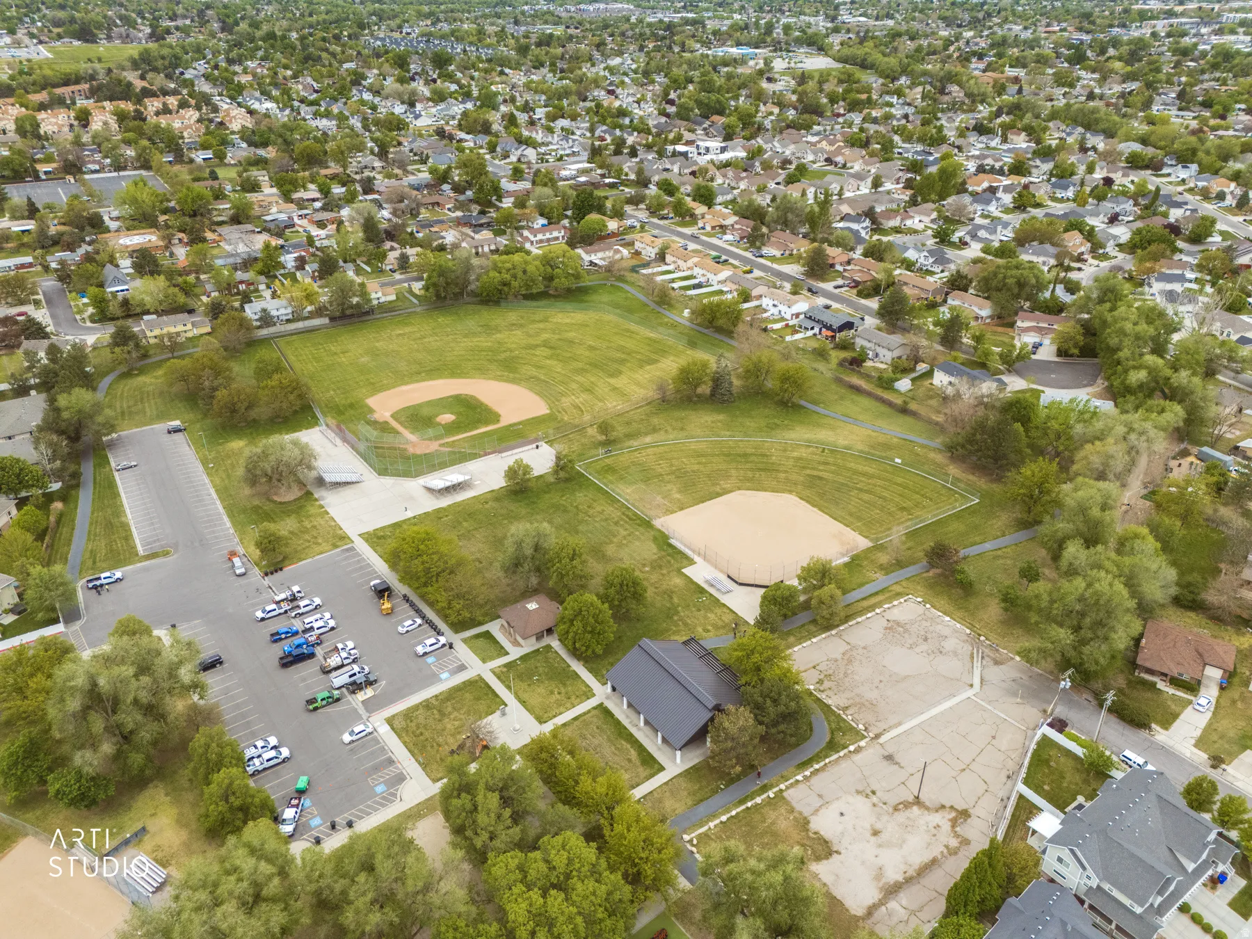 Aerial view of residential area