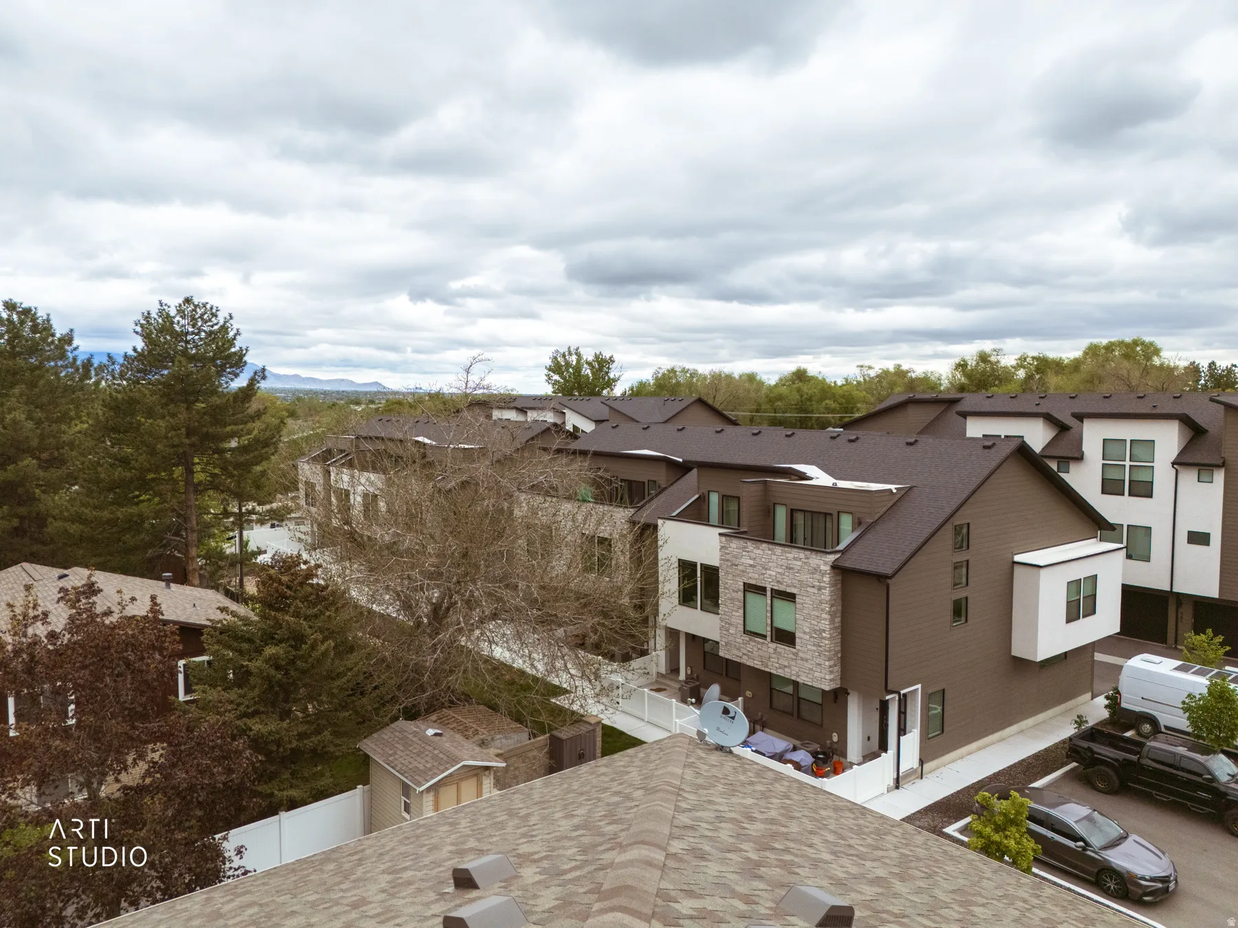 Aerial perspective of suburban area