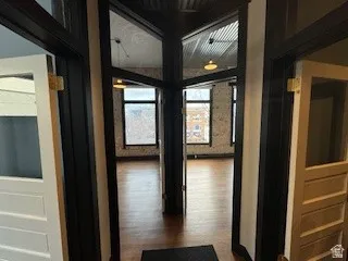 Hallway with dark wood-style floors