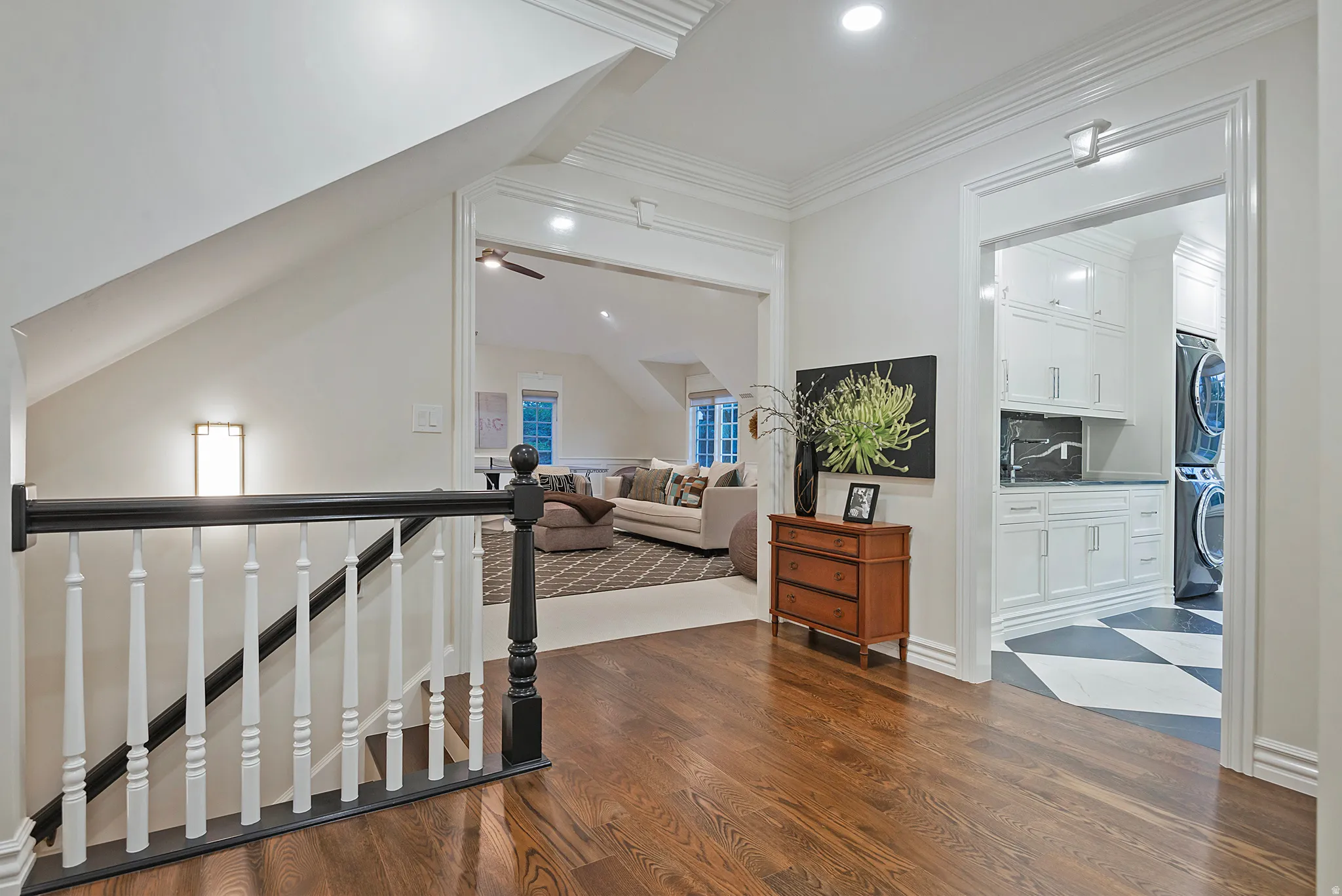 Upstairs landing with wood flooring -