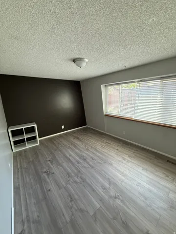 Spare room with light wood finished floors and a textured ceiling