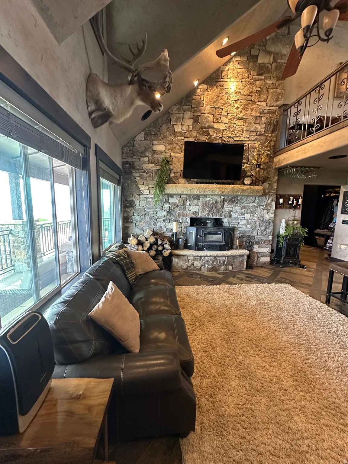 Living area with lofted ceiling