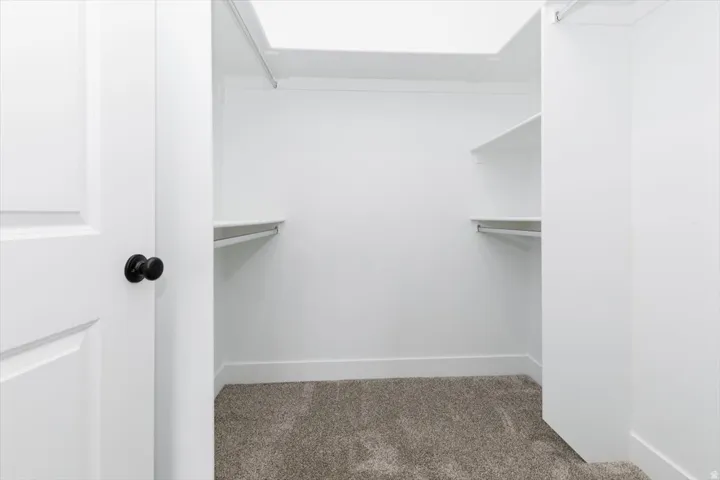 Walk in closet with light carpet