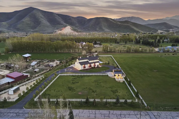 Aerial view of sparsely populated area featuring mountains
