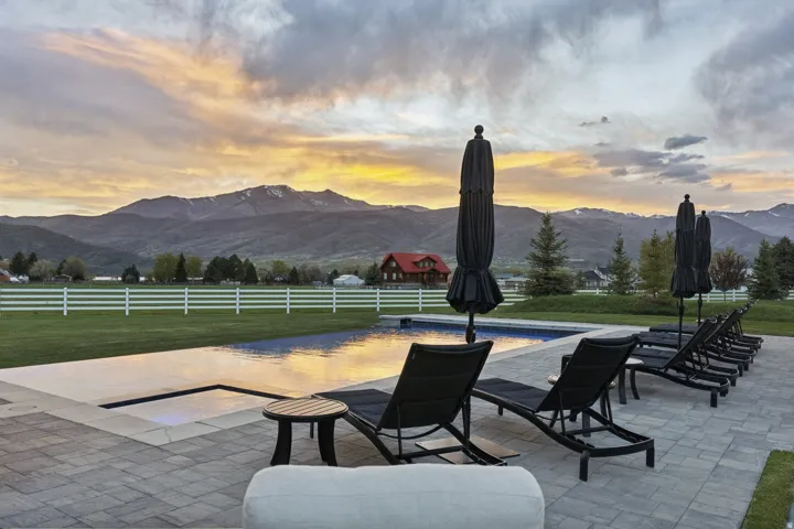 View of patio featuring a mountain view