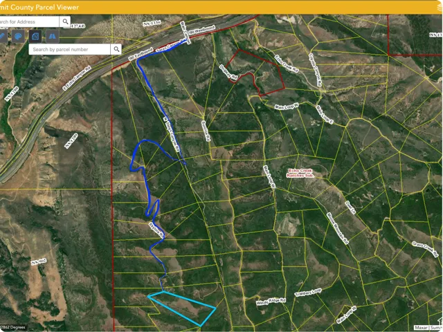 Aerial map of property and surrounding area with property parcel outlined