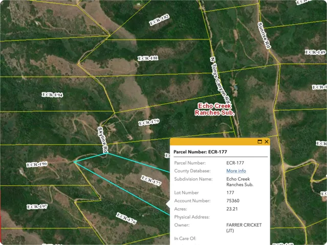 Aerial view of property's location with property parcel outlined