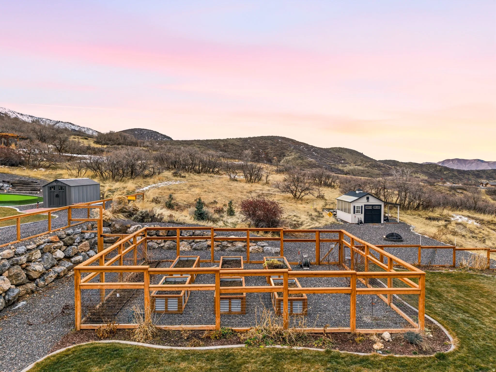Another great shot of the garden area! Also- notice the retaining walls on either side of the property all the way down the property line.