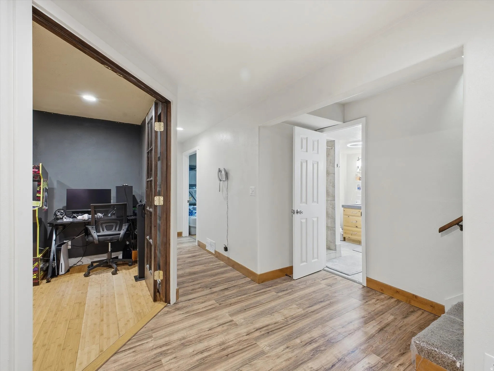 Office featuring light wood finished floors