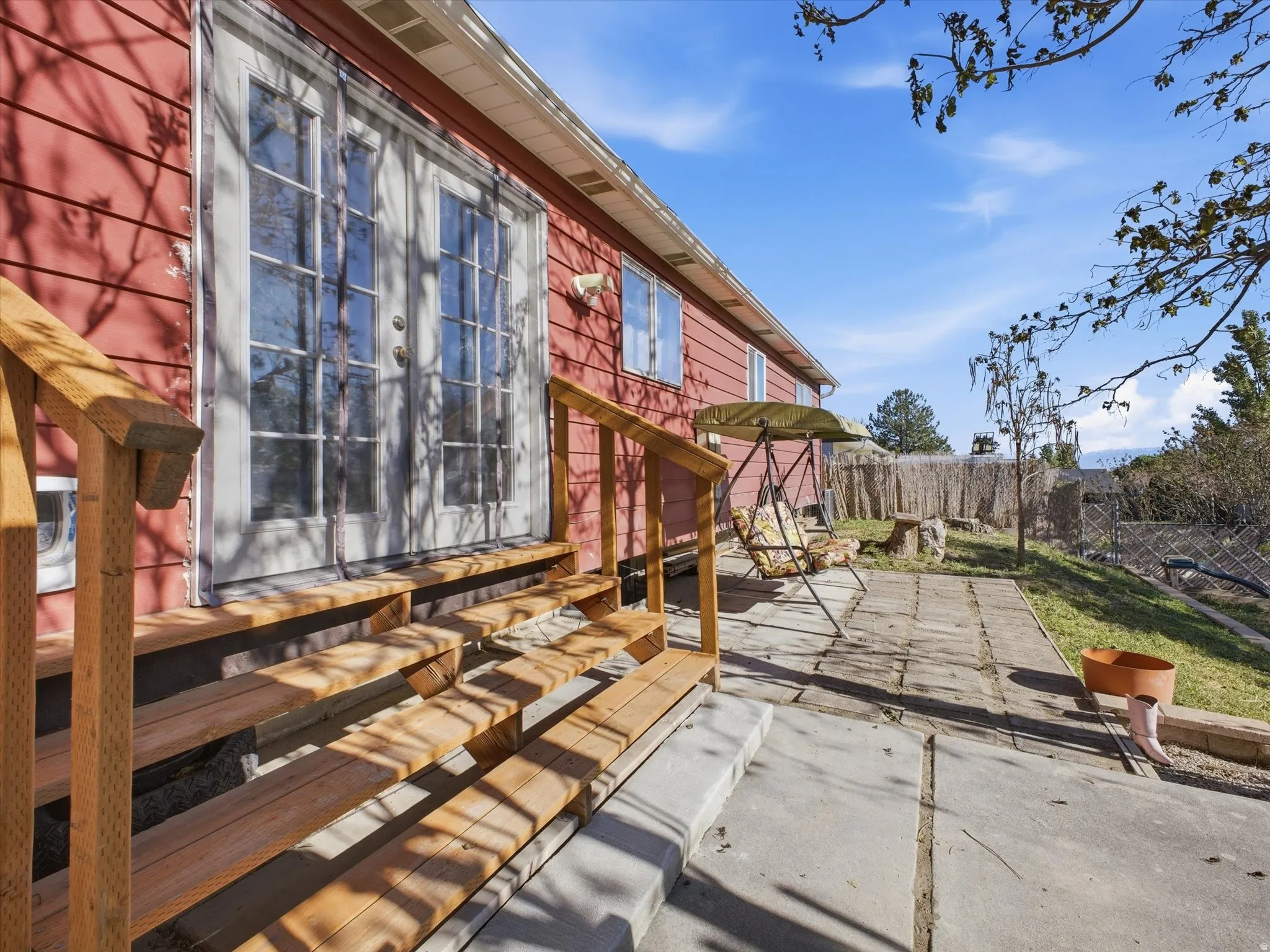 View of patio featuring entry steps