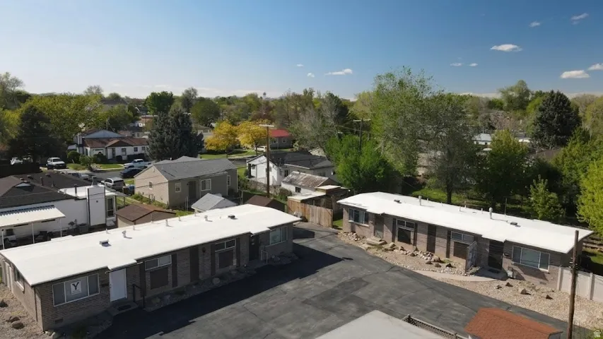Aerial perspective of suburban area