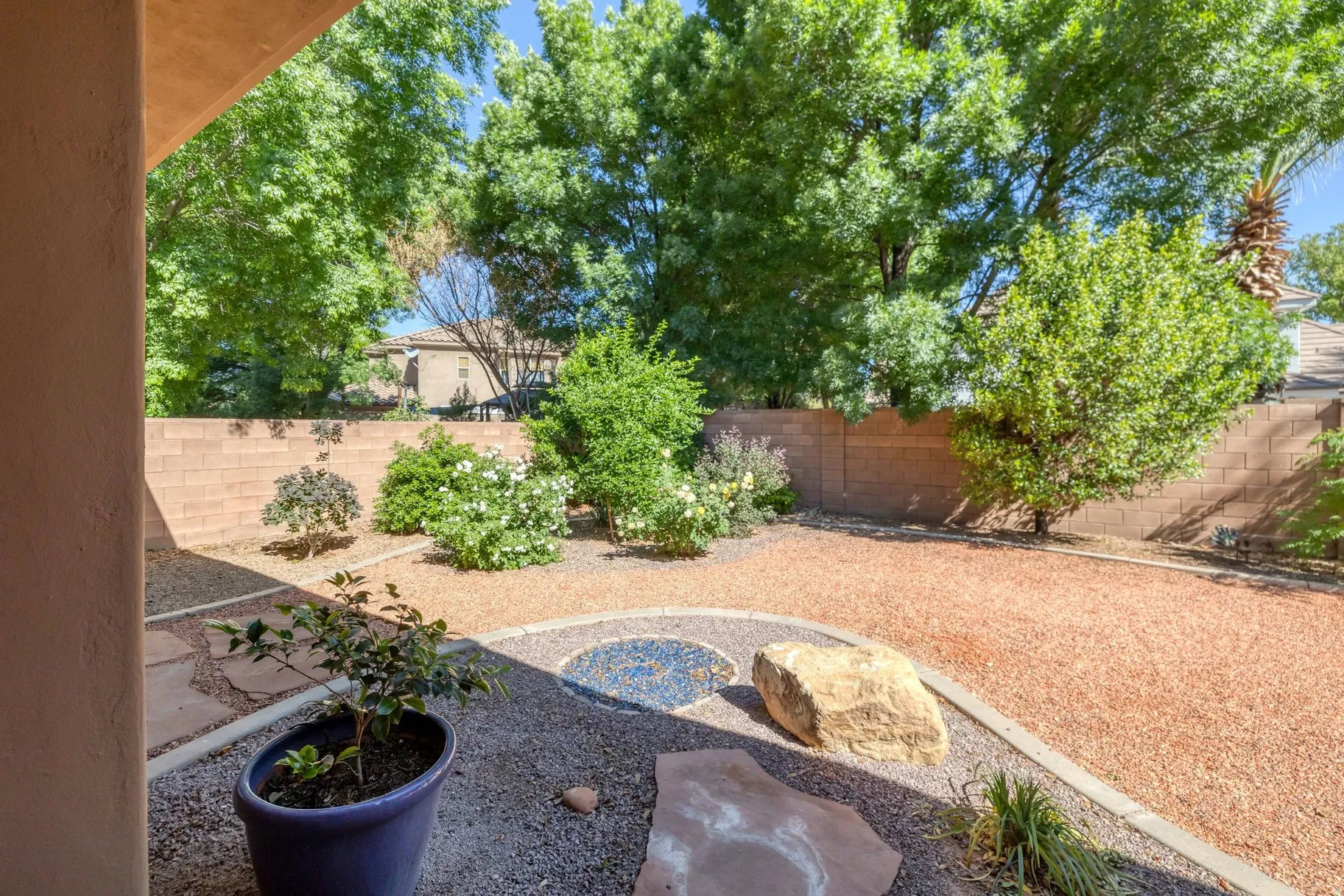 View of fenced backyard