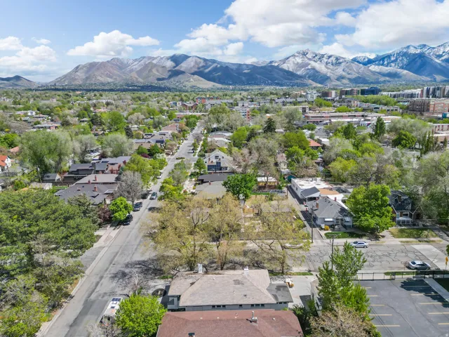 Bird's eye view of a mountainous background