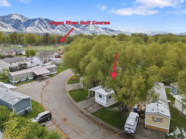 Aerial perspective of suburban area featuring mountains
