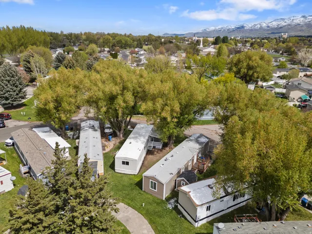 Aerial perspective of suburban area with mountains