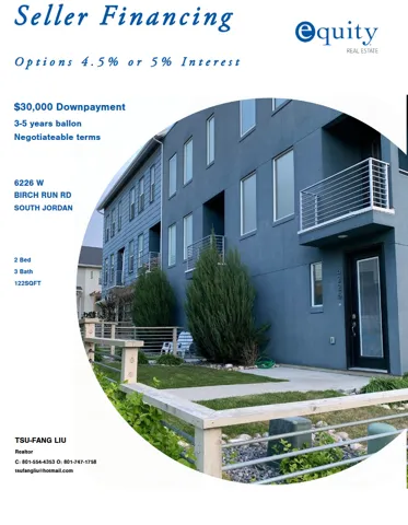 Real Estate Marketing Flyer. Highlighting property specifications and seller financing options for the property
