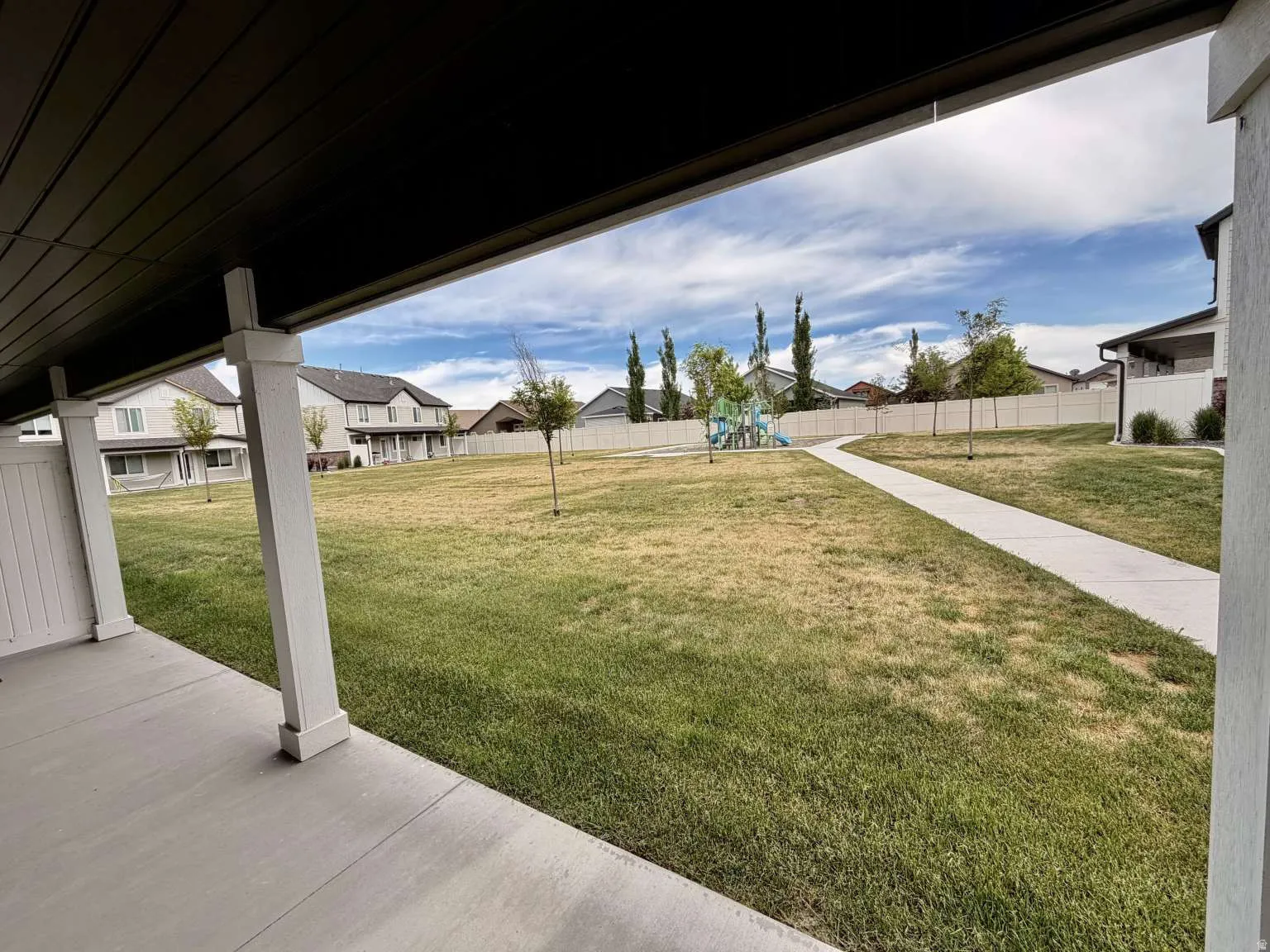 Covered patio with durable concrete flooring