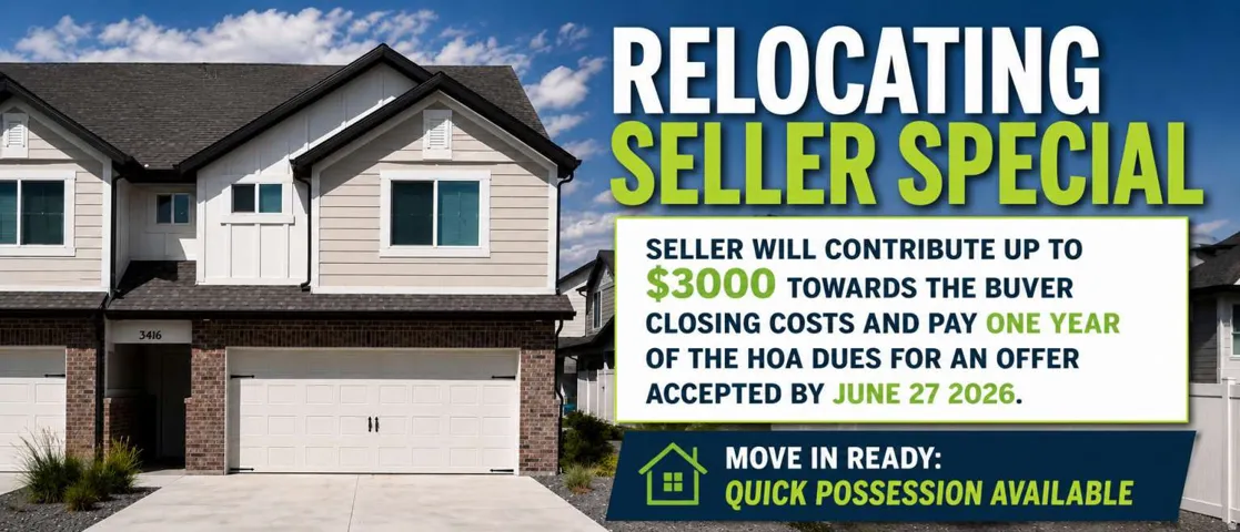 Promotional Advertisement. Detailing seller incentives and property availability for the property