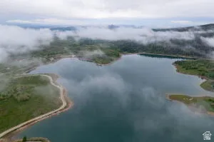 Aerial view of a nearby body of water