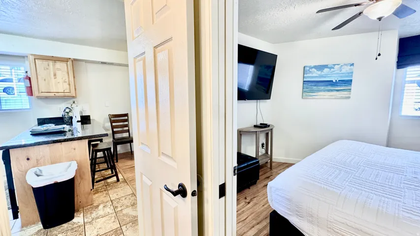 Bedroom featuring a textured ceiling and ceiling fan