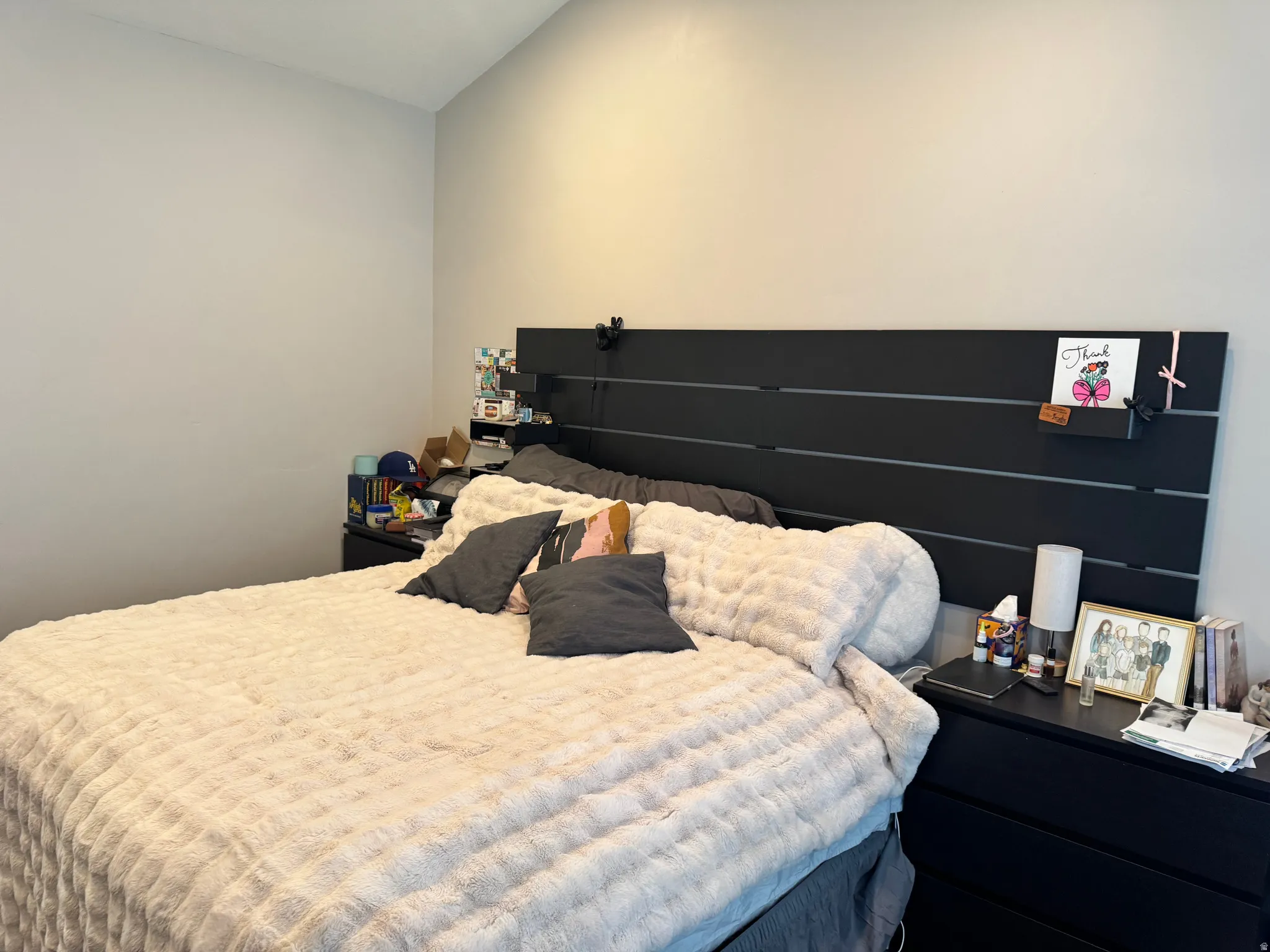 Bedroom featuring lofted ceiling